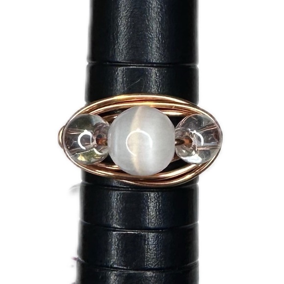 Ring cooper handmade cat eye with iridescent glass beads - Picture 1 of 10